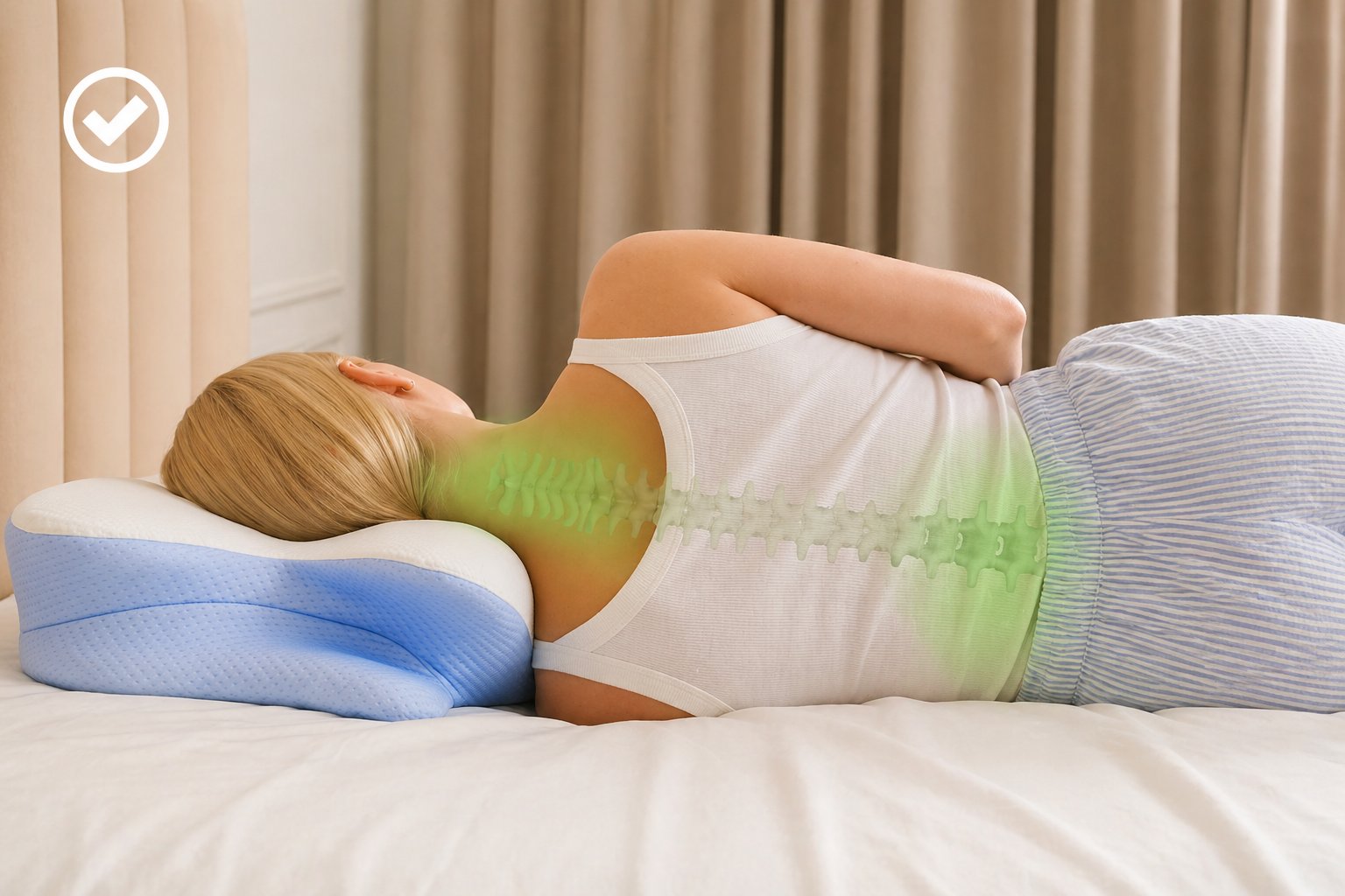 Perfect spinal alignment with ergonomic pillow